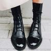 PU Thin Lace-up Round Toe Square Heel Round Head Wear-resistant Low Tube Mid Heel Handsome Short Boots Women