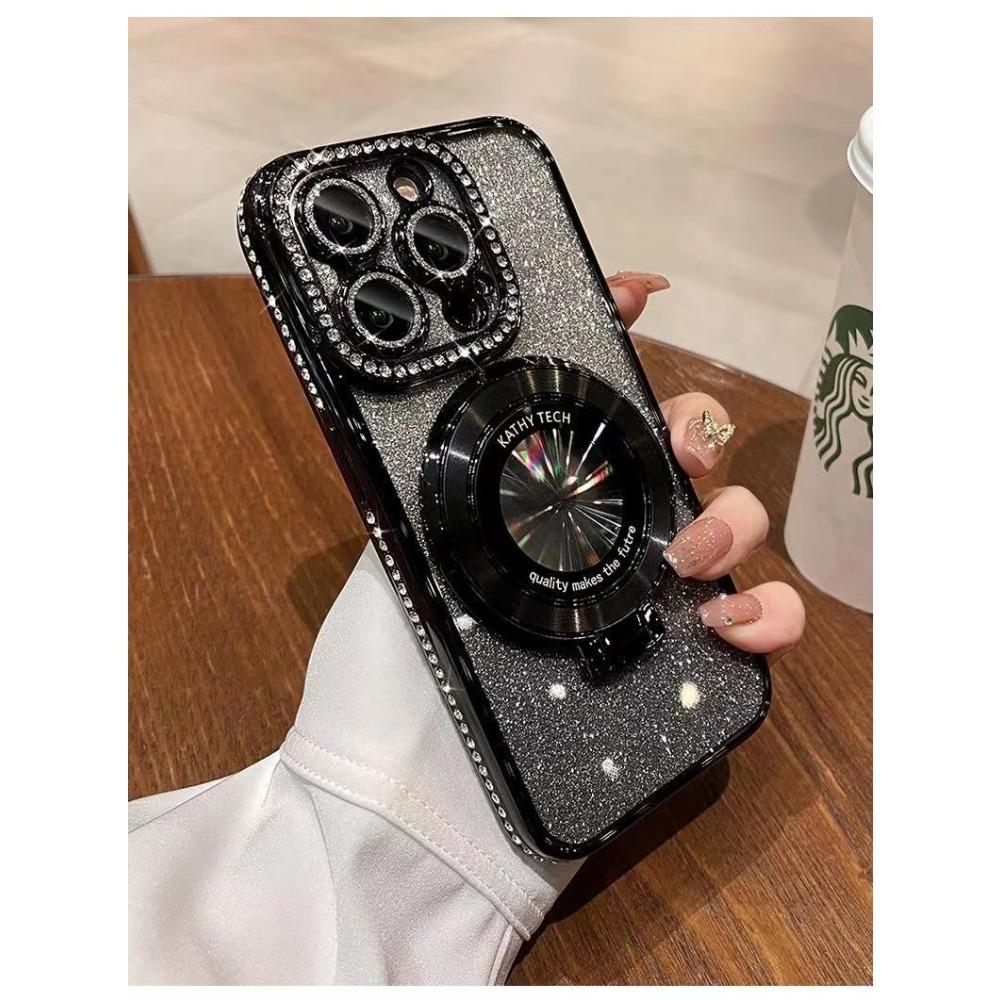 For IPhone 17 Luxury Electroplated Rhinestone Glitter for Apple 16 Promax Phone Case Mirror Magnetic Bracket 15