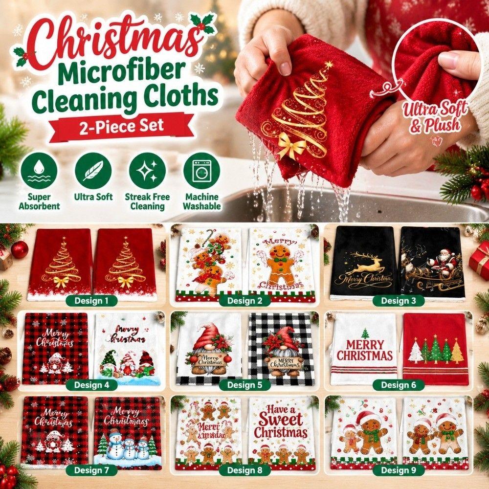 2pcs Microfiber Christmas Kitchen Dish Towel Plaid Cleaning Cloths Tea Towel Set Living Room