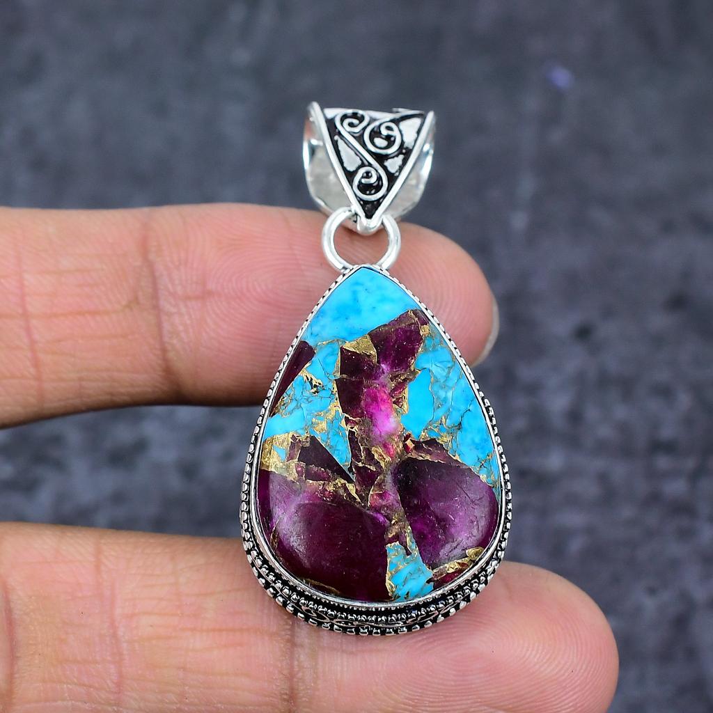 Натуральный Сахарная Вата Драгоценный Камень 925 Пробы Серебро Ювелирное Изделие Кулон 2.01" ET-4784