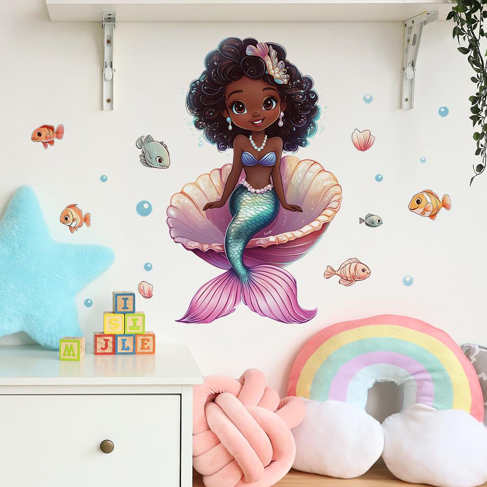 Cartoon Mermaid Princess Bedroom Living Room Home Background Beautification Decoration Wall Stickers