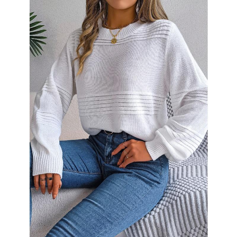 Женский осенне-зимний повседневный однотонный вязаный свитер с длинным рукавом