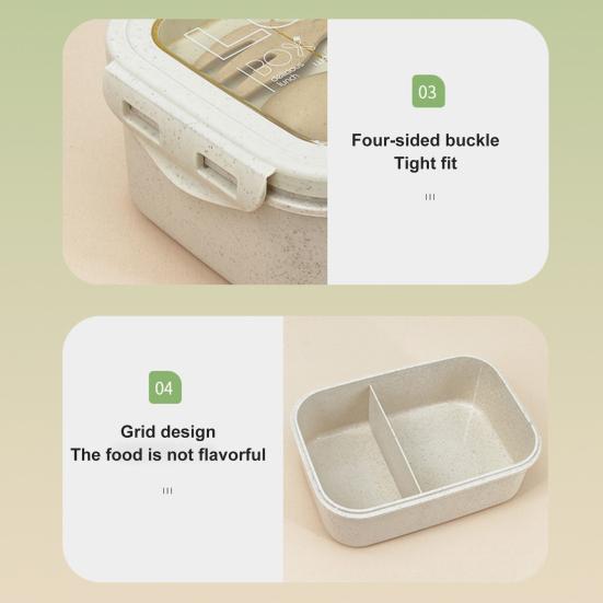 850ML Lunch Box Large Capacity Portable Two Compartments Bento Container with Tableware Office Supply