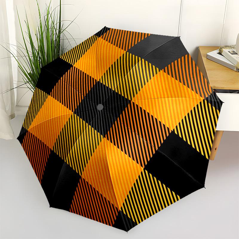 1pc Orange Black Checkered Folding Umbrella | Elegant Design, Fashionable Accessory, Durable Construction, Sturdy Ribs yy251107109