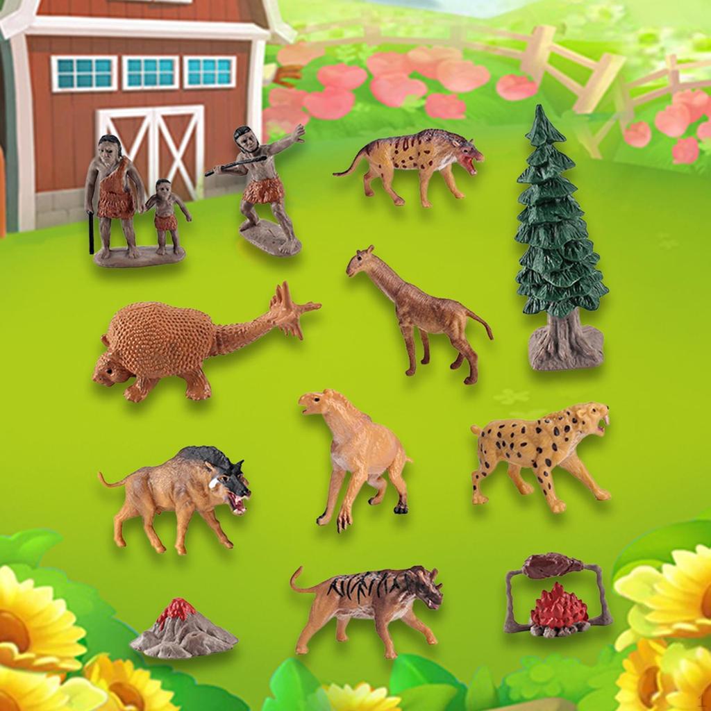 12 Pieces Mini Prehistoric Animal Model Ancient Figurines Primitive Men Toy