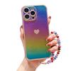 Применимый iPhone16Promax шелковый боковой чехол для телефона с рисунком сердца Apple 15 защитный чехол хрустальный ремешок