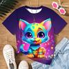 Футболка для девочек с 3D-графикой мультяшного кота Футболка с короткими рукавами 3D принтом Лето Весна Активный Мода Милый Полиэстер Дети 3-12 лет На открытом воздухе На каждый день