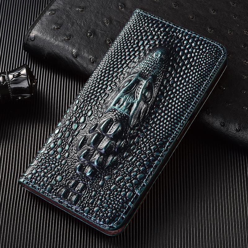 Ретро Чехол-книжка из Натуральной Кожи с Головой Крокодила для Samsung Galaxy S10 S20 S21 S22 S23 S24 S25 FE Note 8 9 10 20 Plus Ultra