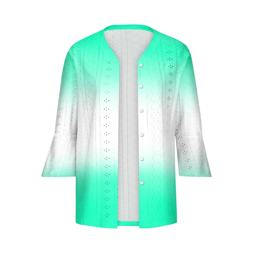 Женская мода свободный повседневный принт с рукавом три четверти рубашка на пуговицах кардиган топ