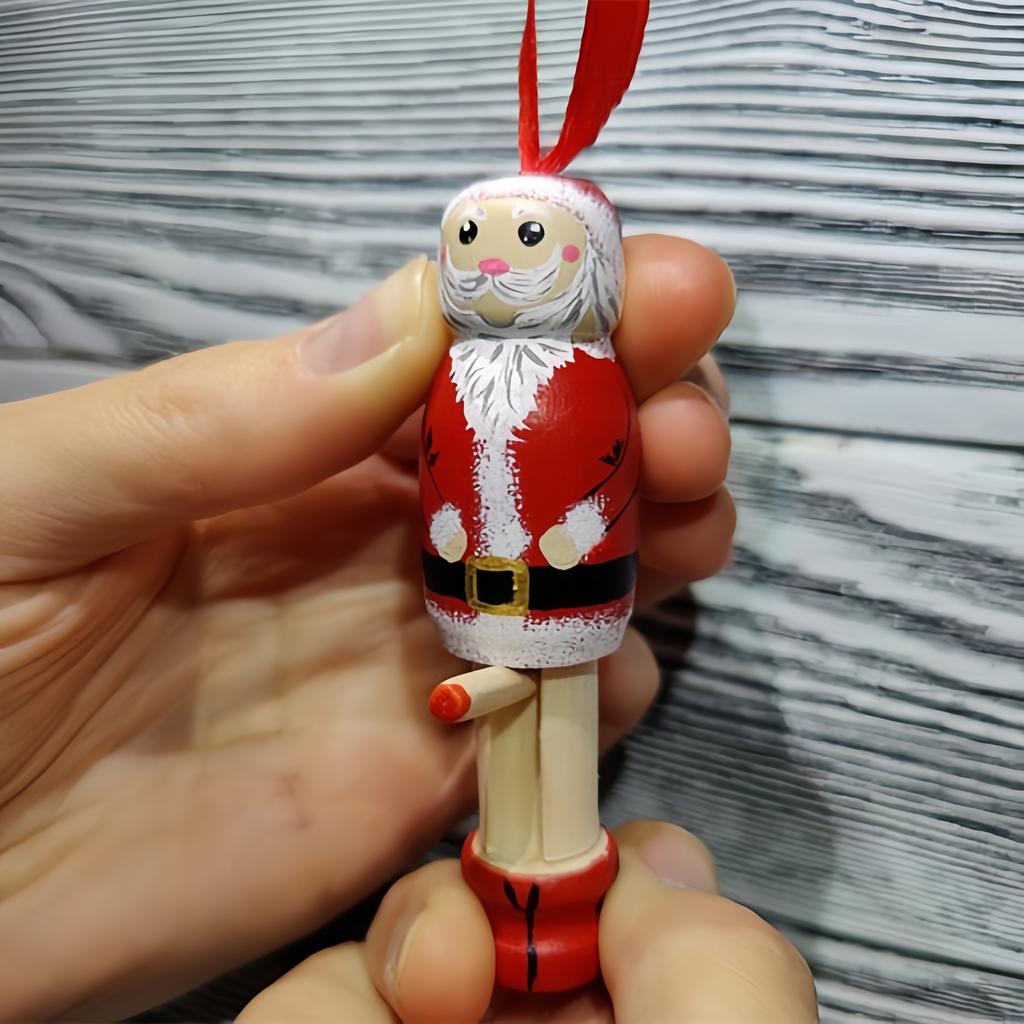 1pc, New Funny Santa Claus Pendant, Christmas Ornaments, Funny Wooden Standing Santa Claus, Christmas Craft Decorations