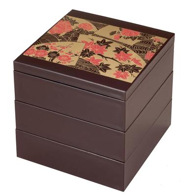 Мини-ланчбокс Wakaizumi Lacquerware Yamato Shintame с черным, 3-ярусный, 5-дюймовый Jyu, (Весна осень) Внутренний, Уровни, Тип, H-166-13A