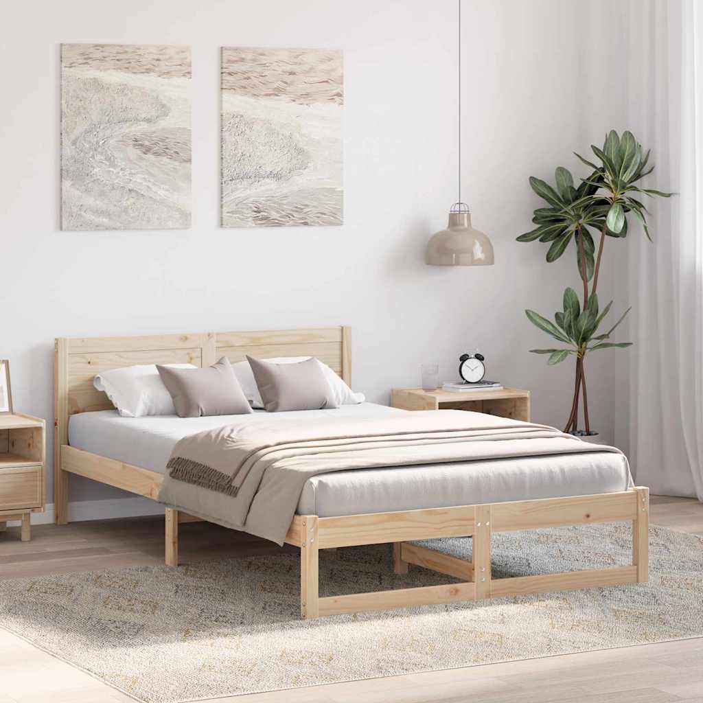 Natural Wooden Bed Frame with Headboard 120 x 190 cm Solid Pine Wood