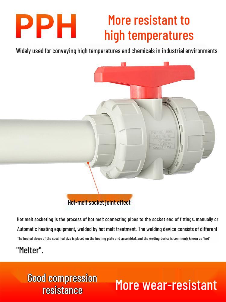 Rongsheng PPH High-Temperature Resistant Double Union Ball Valve, Hot Melt Socket PPR Water Valve DN25 DN50.