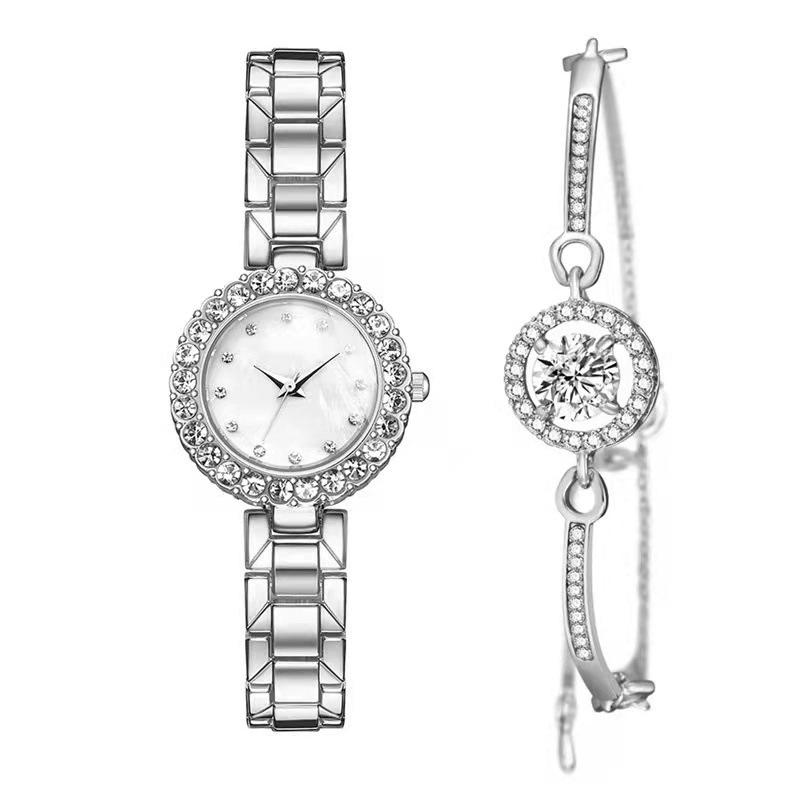 2Pes Set Trendy Fashionable Versatile Bracelet Watch Two-Piece Set Women'S Watch With Diamond Steel Belt Women'S Waterproof Watch