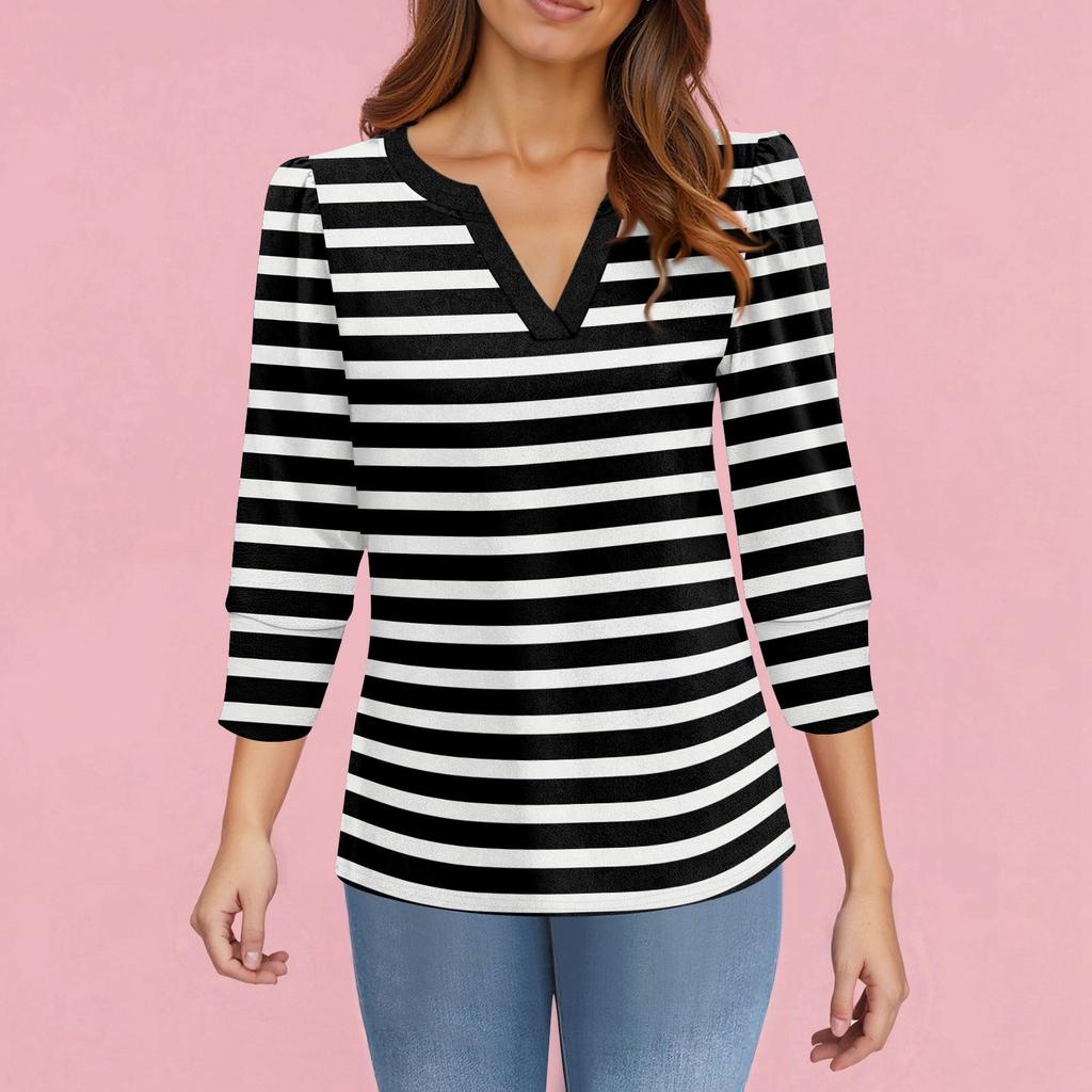 Women's Fashion Casual 3/4 Sleeve Print Shirt Women's V-Neck Tops