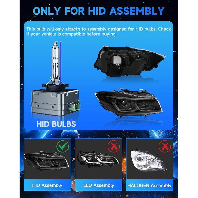 Fit for Chevy Camaro Impala Corvette D3S HID Xenon Headlight Bulbs | 2014-2021 Camaro, 2014-2019 Impala, 8000K White Blue, Upgraded 35W High Low Beam