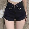 Women's Black Super High Waist A-Line Drawstring Shorts - Hot Girl Autumn/Winter Trend