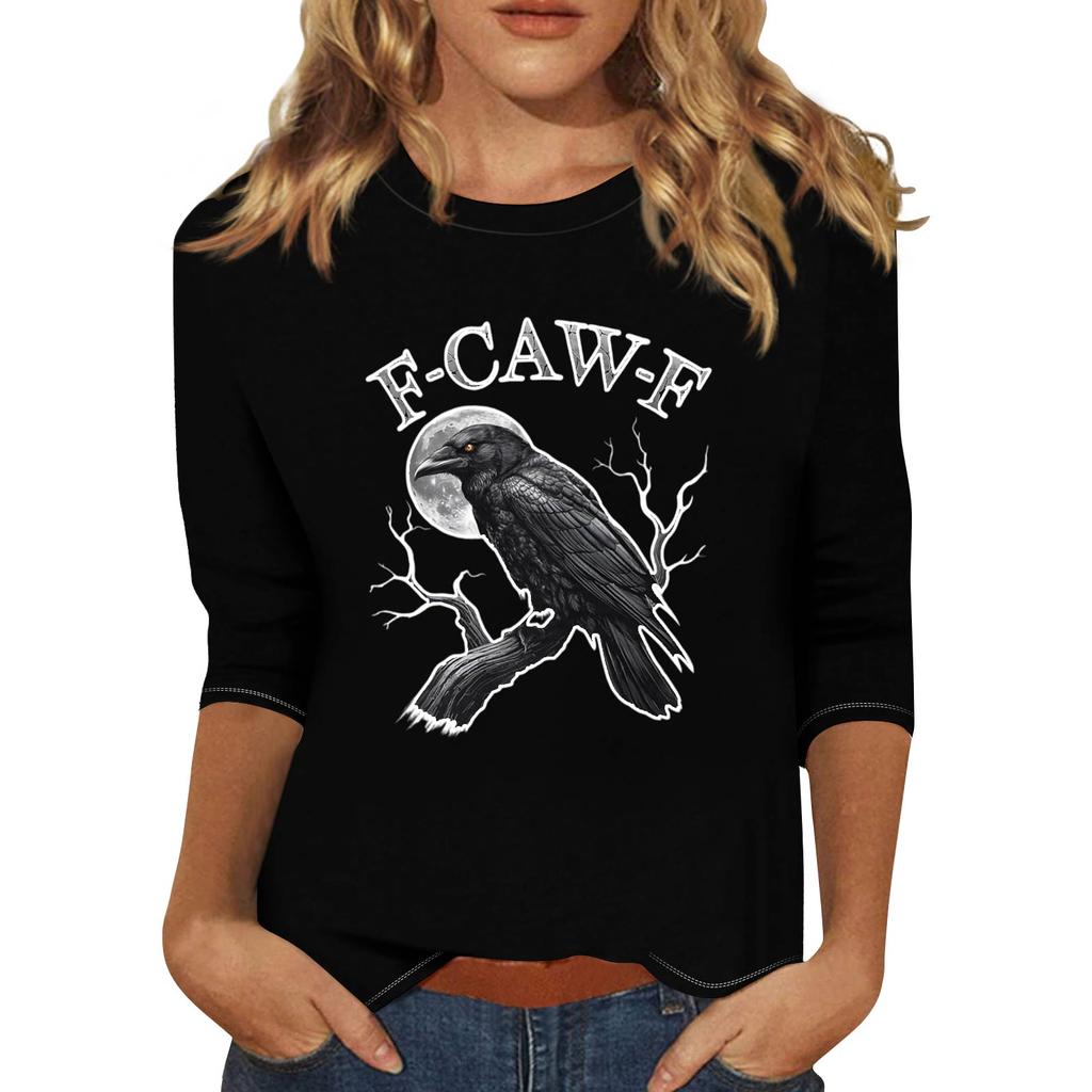 Женская модная повседневная футболка с рукавом три четверти и принтом на шее