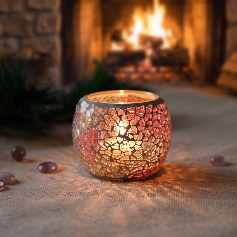 Yellow Tea Light Holder 3.35x2.76in Votive Candle Holder Mosaic Glass Candle Holder Party Decor