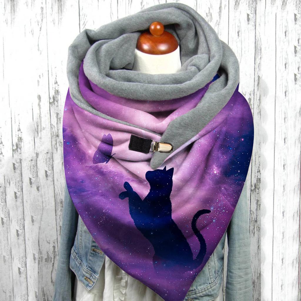 Women Winter Print Button Soft Wrap Casual Warm Scarves Shawls