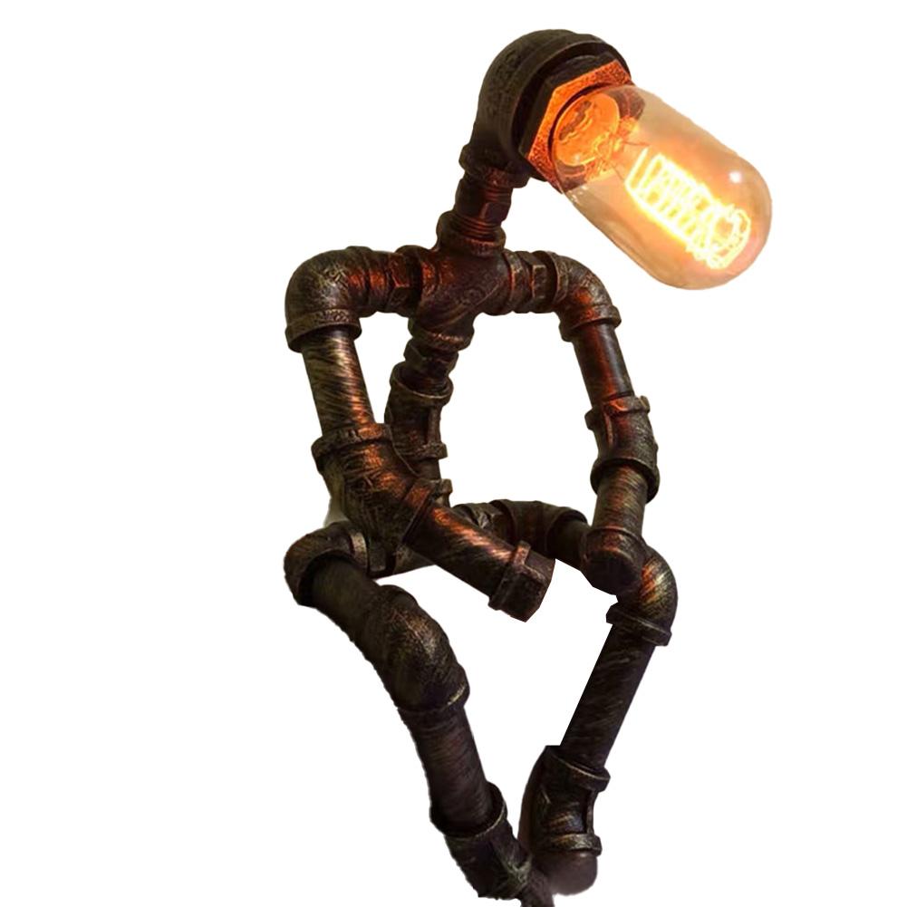 Steampunk Table Lamp, Retro Industrial Water Pipe Robot Desk Lamp With Button Switch, Light Bulb, Vintage Industrial For Nightstand Desktop Bar