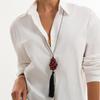 Long Tassel Detail Pendant Necklace Adjustable Length Tassel Waxed Thread Choker  Boho Outfit Match