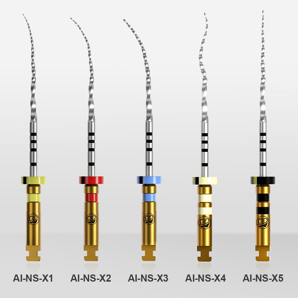 AI-NS любящий файл Корневой канал Переменная конусность Серпантинная форма Следующая серия Silver NiTi сверло с термоактивацией 25 мм с прямоугольным поперечным сечением