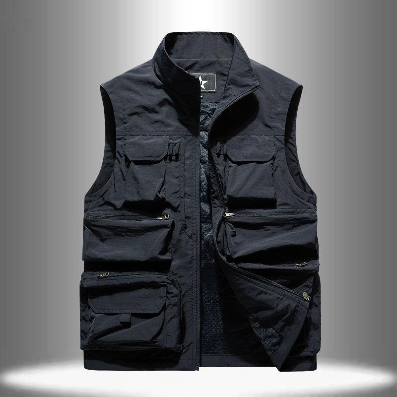 Workwear Vest Men's Thin Multi Pocket Outdoor Fishing Tactical Vest Jacket