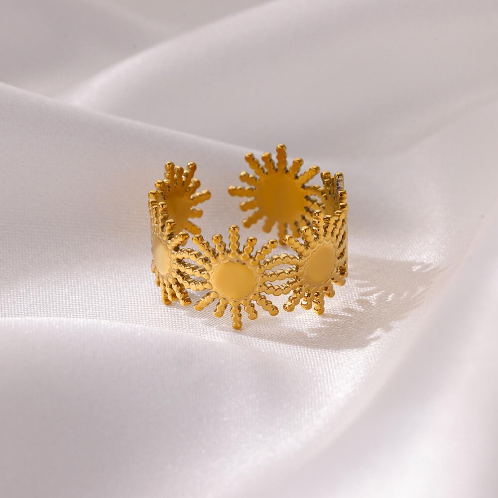 Fashion Sun Open Rings For Women Men Gold Color Stainless Steel Sun Ring Wedding Couple Aesthetic Jewelry Gift bijoux femmes