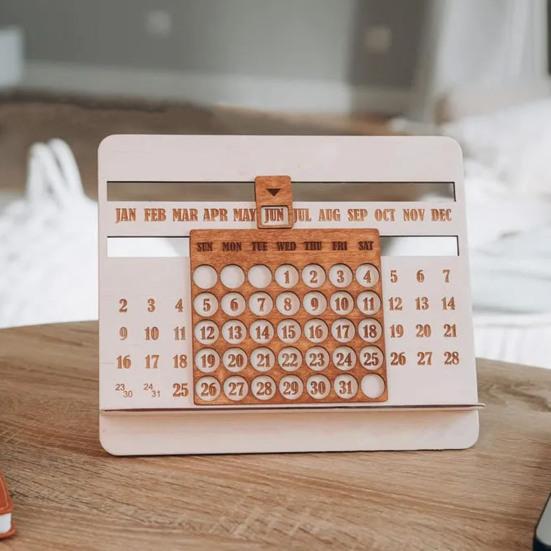 2025 Perpetual Calendar Деревянный Настольный Календарь 12 Месяцев Настольный Слайдер Календарь Для Домашнего Офиса Школы Декор