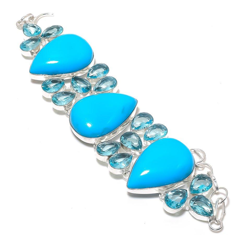 Браслет из драгоценного камня Аризонская бирюза из стерлингового серебра 925 пробы 7-8"