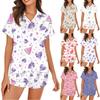 Women's Silk Pajamas Button Homewear Floral Print Short Sleeve Satin Pajama Set 2 Piece Set