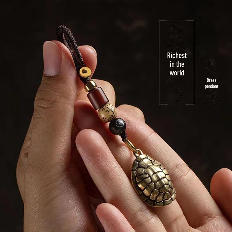 Custom Brass Bell Tortoise Shell Keychain Pendant - Retro High-End Car Lanyard