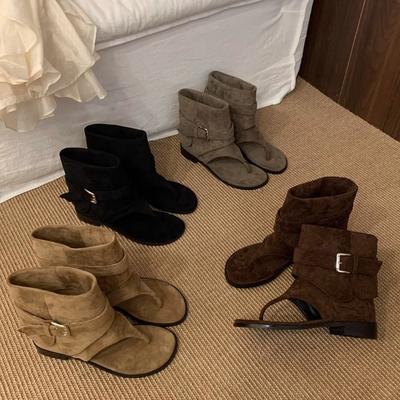 Грубый каблук хаки носок крутые ботинки короткие ботинки женские ботинки 2025 лето новый ретро с юбкой ковбойские ботинки сандалии