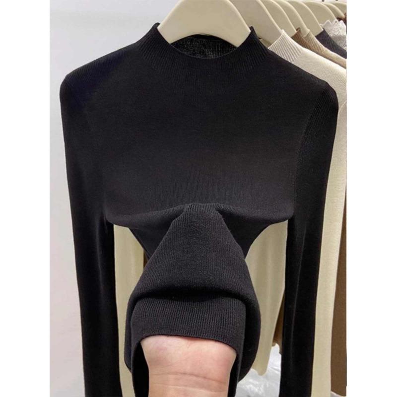 Fashion Semi-turtleneck Long Sleeved Women's Knitted Sweater Early Autumn New Slim Fit Pullover Tops Casual Simple Elegant Thin Inner Bottoming Shirt