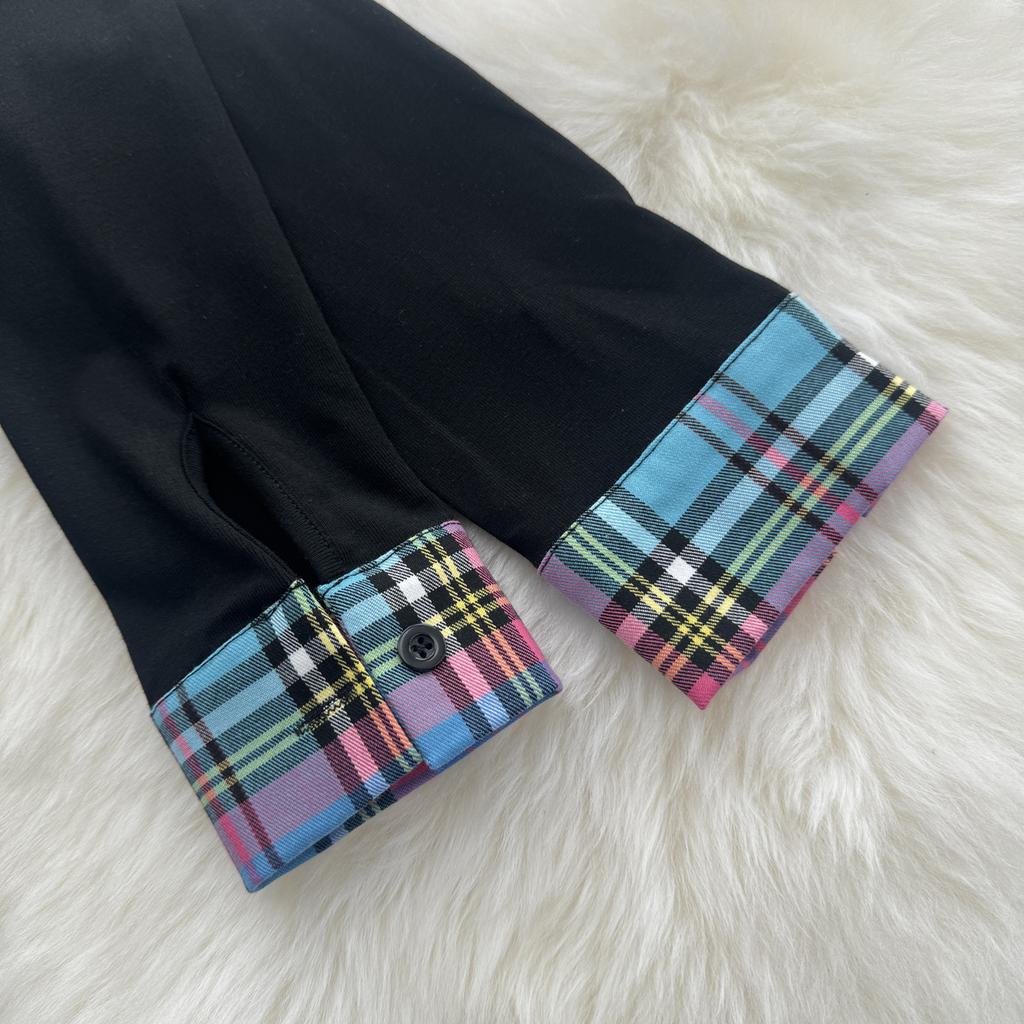 Осенняя женская корейская мода вышитая клетчатая лоскутная футболка с длинным рукавом топы с круглым вырезом винтажные 2000-е эстетика прилив простые