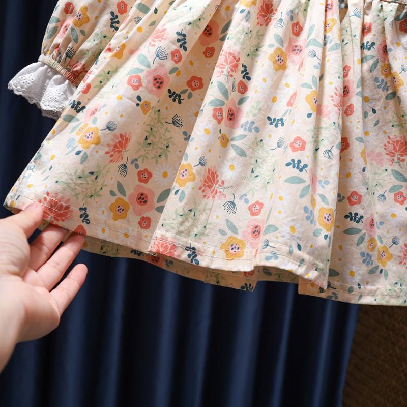 Baby Girls Floral Dress Fall Long Sleeve Ruffled Collar Princess Kids