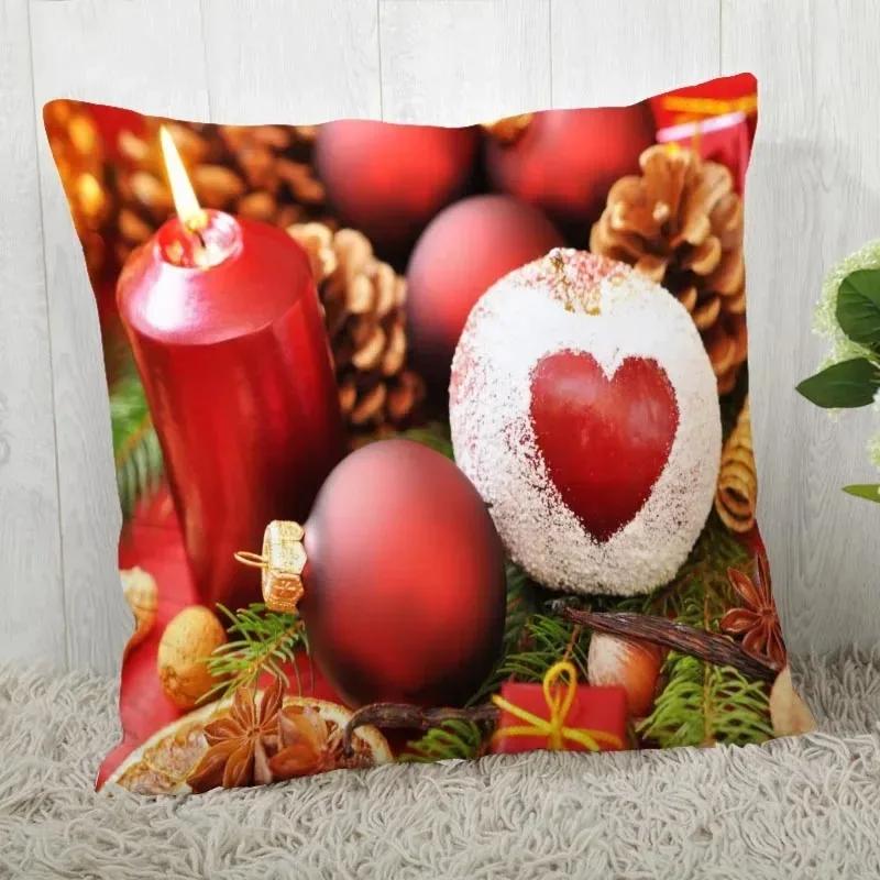 Украшение дома Спальня Прикроватная наволочка Рождественская свеча Квадратная наволочка Подушка для дивана в гостиную 40x40см