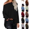Women's Fashion Casual Knit Slant Shoulder Split Long Sleeve Solid Color Top
