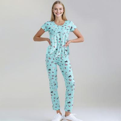 Женский хлопковый пижамный комплект: топ с коротким рукавом и капри, набор для сна, летний повседневный комплект для дома из 2 предметов