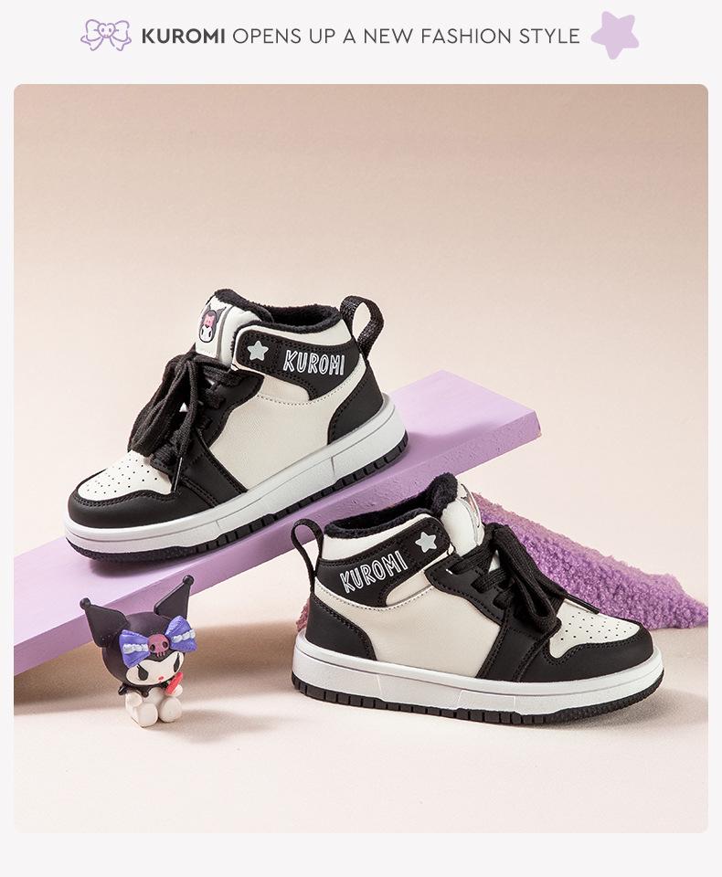Kuromi Kids' Mid-Top Non-Slip Skate Shoes - Winter 2025 Velvet Warmth, Trendy Design for Boys & Girls