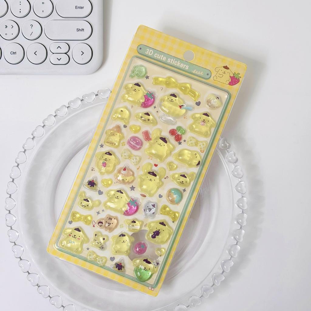3D   Kuromi Cinnamoroll Stickers Cute Anime Transparent Jelly Crystal Decorative Sticker Note Phone Case DIY Toy