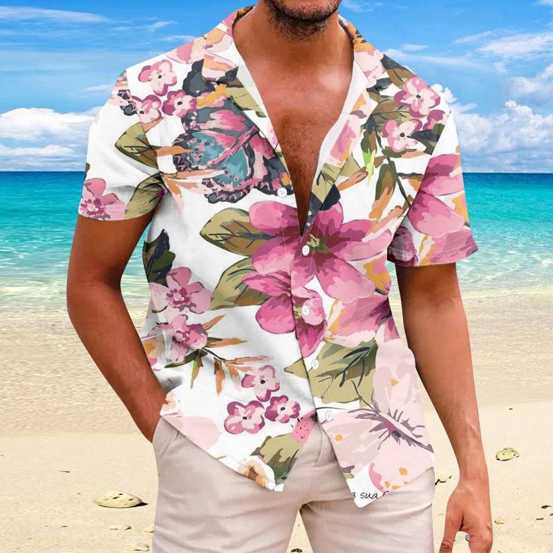Beach Flower Men's Shirt 3d Print Hawaiian Short Sleeve Shirts For Men Summer Casual Shirt Loose Oversized Short Sleeve Tops