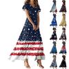Women's Summer Casual Fashion Independence Day Printed Dresses V-Neck Short Sleeve Dresses