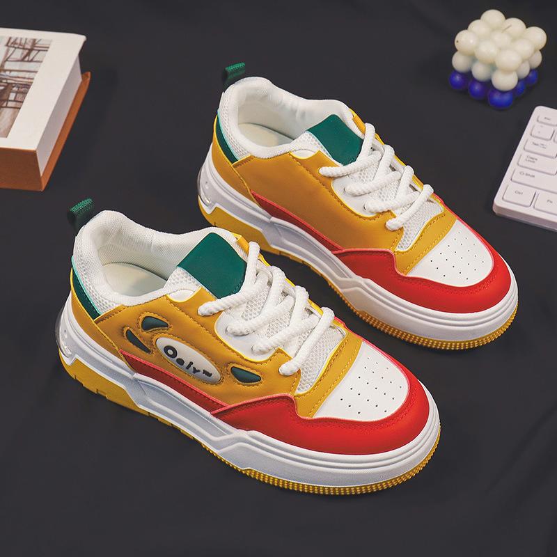 Весна и осень Новые цветные белые туфли Женские туфли на толстой подошве Дышащие кроссовки Повседневная обувь Женская обувь Wild