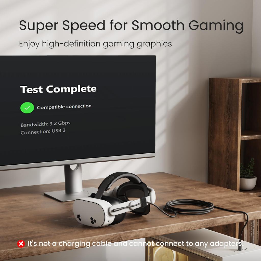 KIWI Design 3Meter Link Cable Accessories Compatible with Quest 4 Supports 5 Gbps Super Speed with USB Link Cable Oculus/Meta Quest3S/3 2/Pro/Pico 3.0