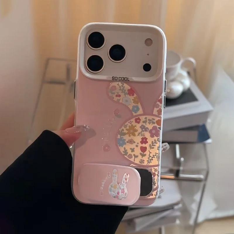 Девочка полый цветочный кролик подходит для чехла на телефон Apple 17Promax IP16 цвет серебристый IMD15Pro крышка-подставка