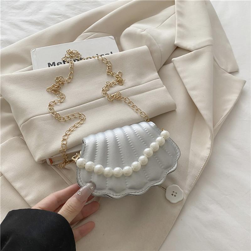 Gentle Fashion Simple Temperament Pearl Chain Shell Bag 2025 Summer New Foreign Style Shoulder Messenger Bag Korean Version of Women