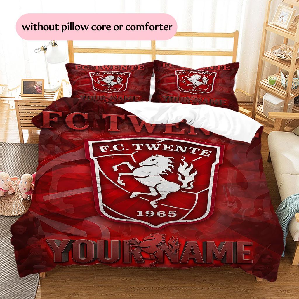 Custom Name,FC Twente Pattern Bedding Home Decoration Birthday Gift ( 1 duvet cover + 2 pillowcase, without core),fan merchandise.