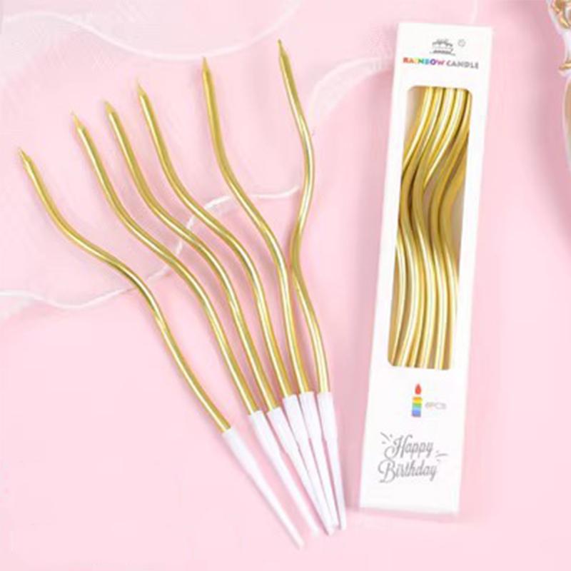 6PC/Box Creative Curved Cake Candles Best Wishes Birthday Curve Candles Colorful Wedding Party Birthday Cake Decorative Supplies